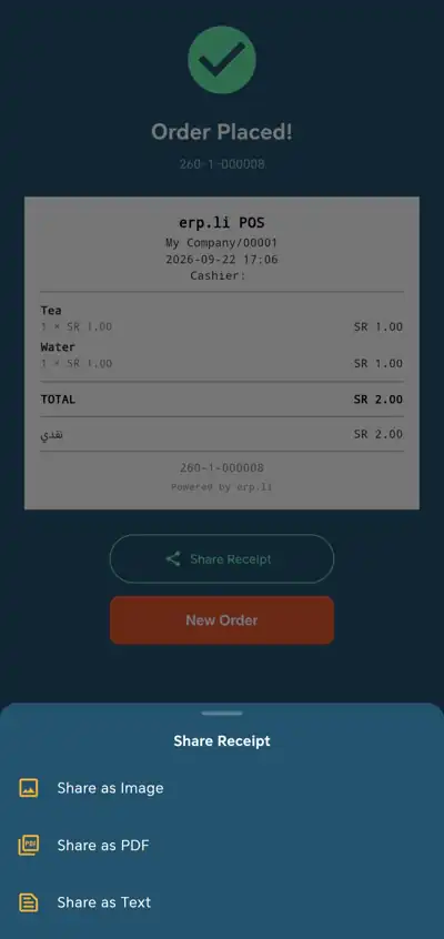 erp.li POS share receipt as image, PDF or text