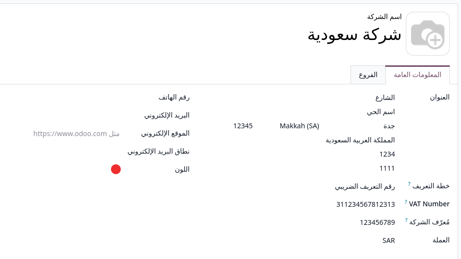 إعداد بيانات الشركة السعودية في أودو